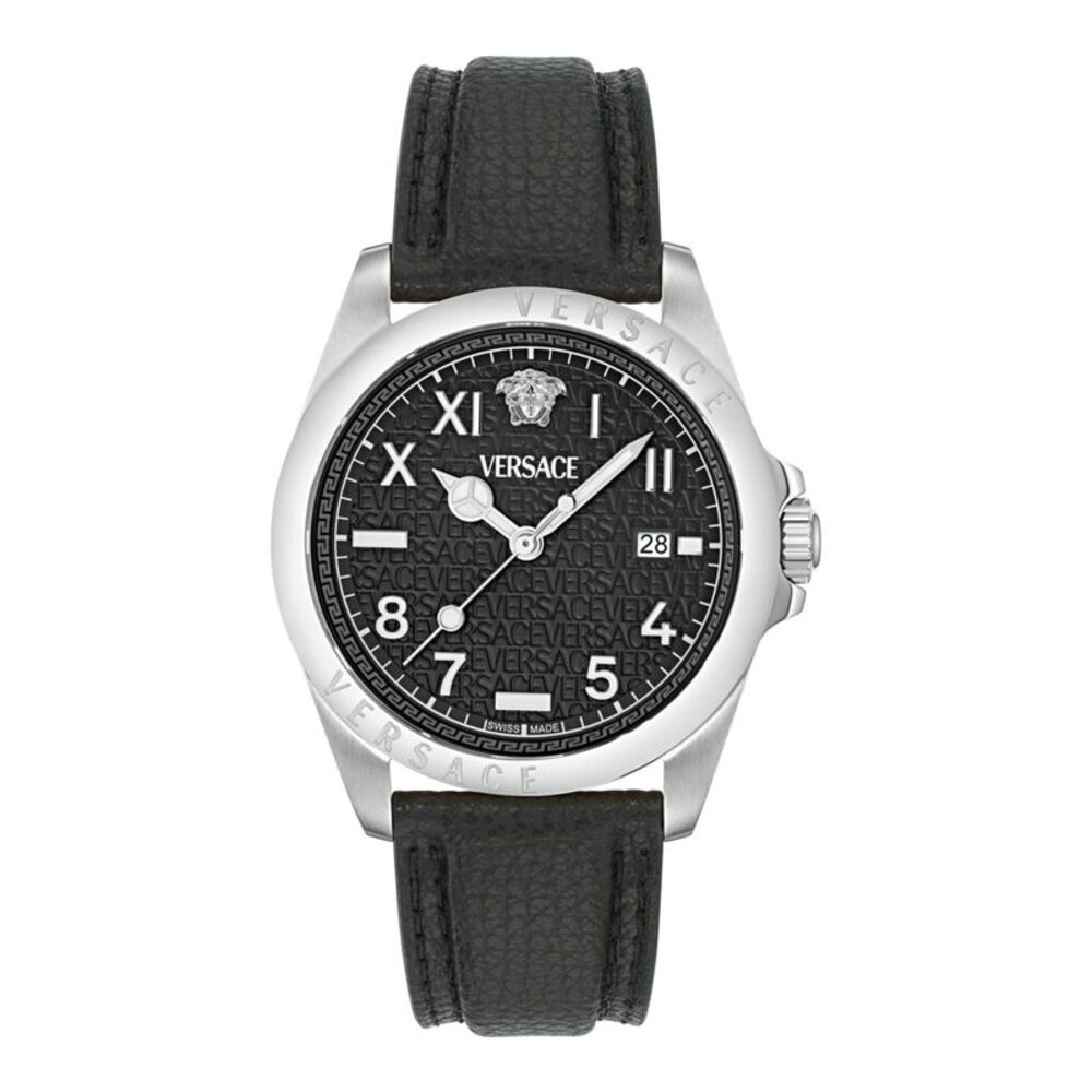 Versace  Anteo Leather Watch Silver Mens